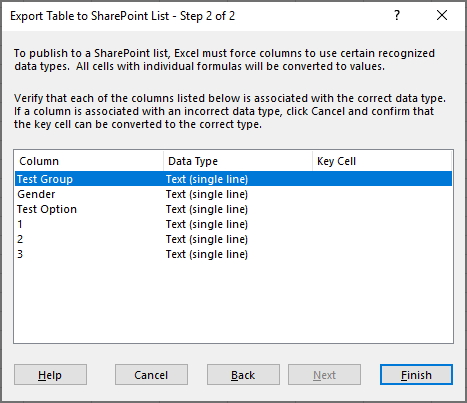 Step 2 of 2 - Excel export