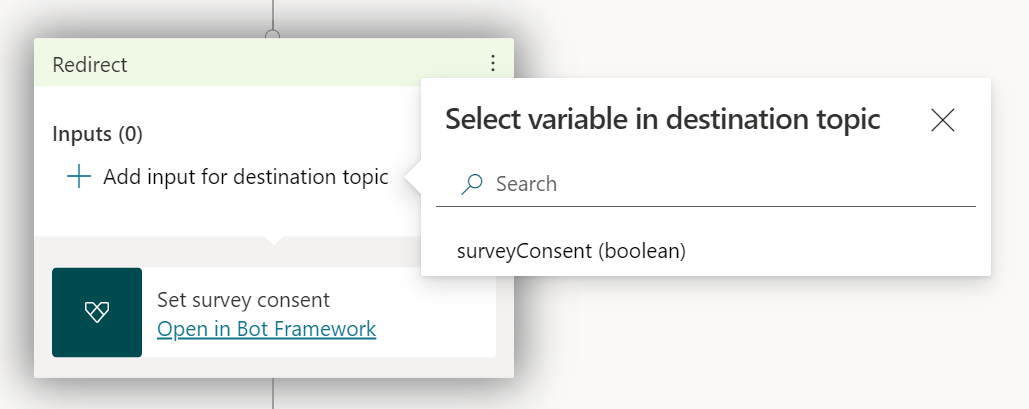 Add a Set survey consent action to a node in Copilot Studio.