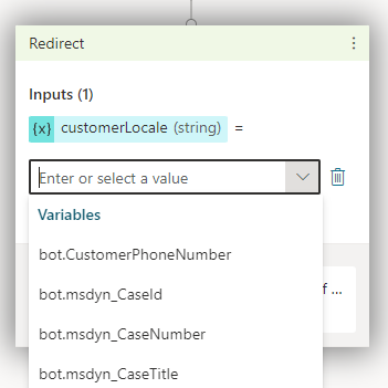 Set the response for the Set customer locale and handoff to Dynamics 365 Customer Service action.