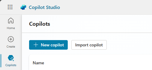 Screenshot of the Copilots page with the New copilot option.