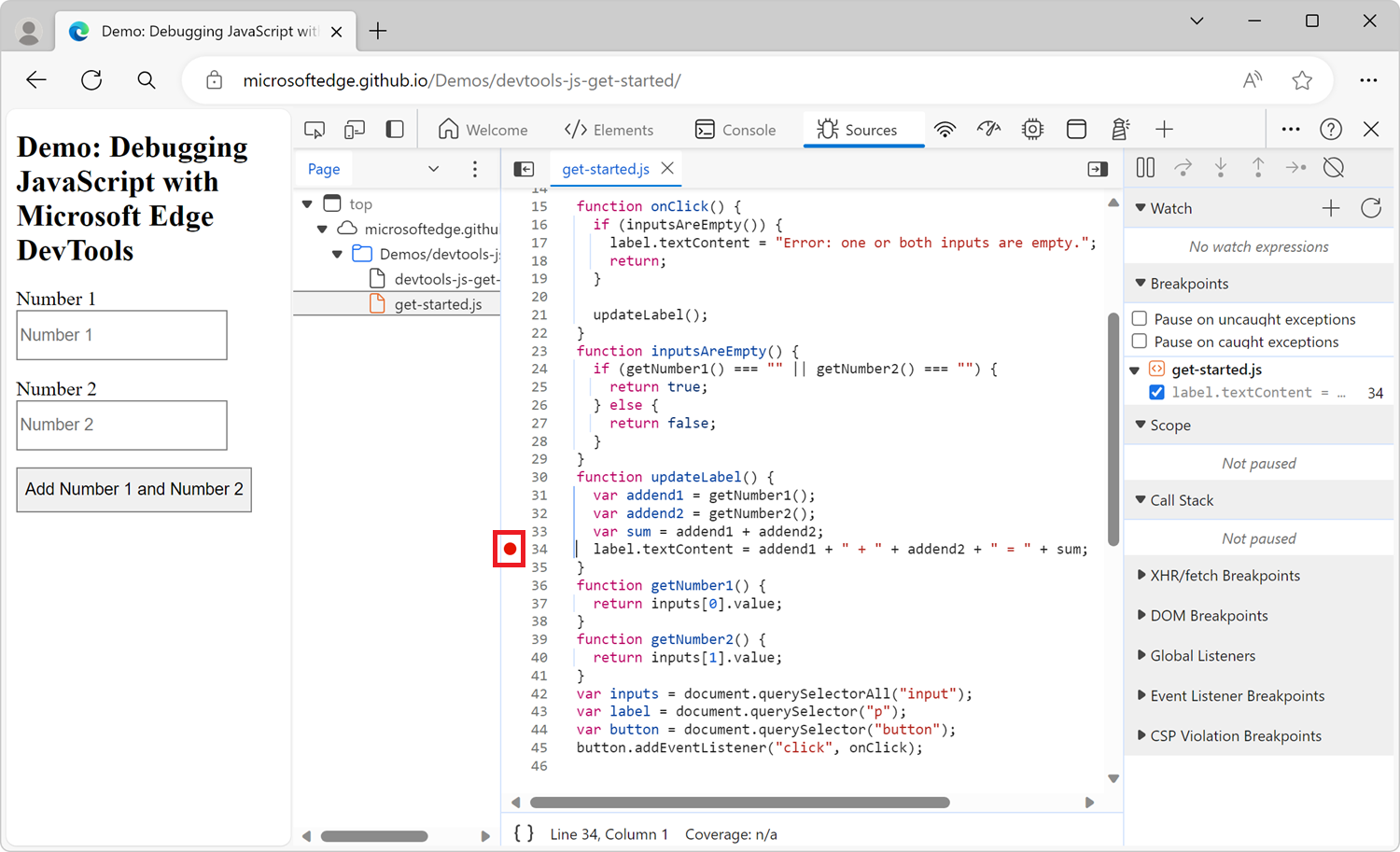 A conditional line-of-code breakpoint