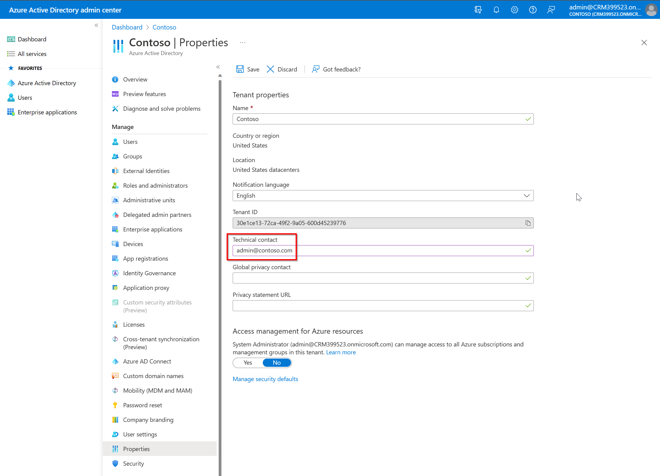 Screenshot showing how to find tenant admin.