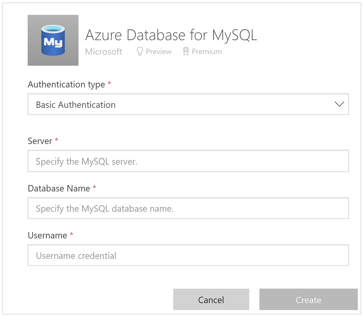 Screenshot adding new connection for mysql using the Azure Database for MySQL flexible server connector.