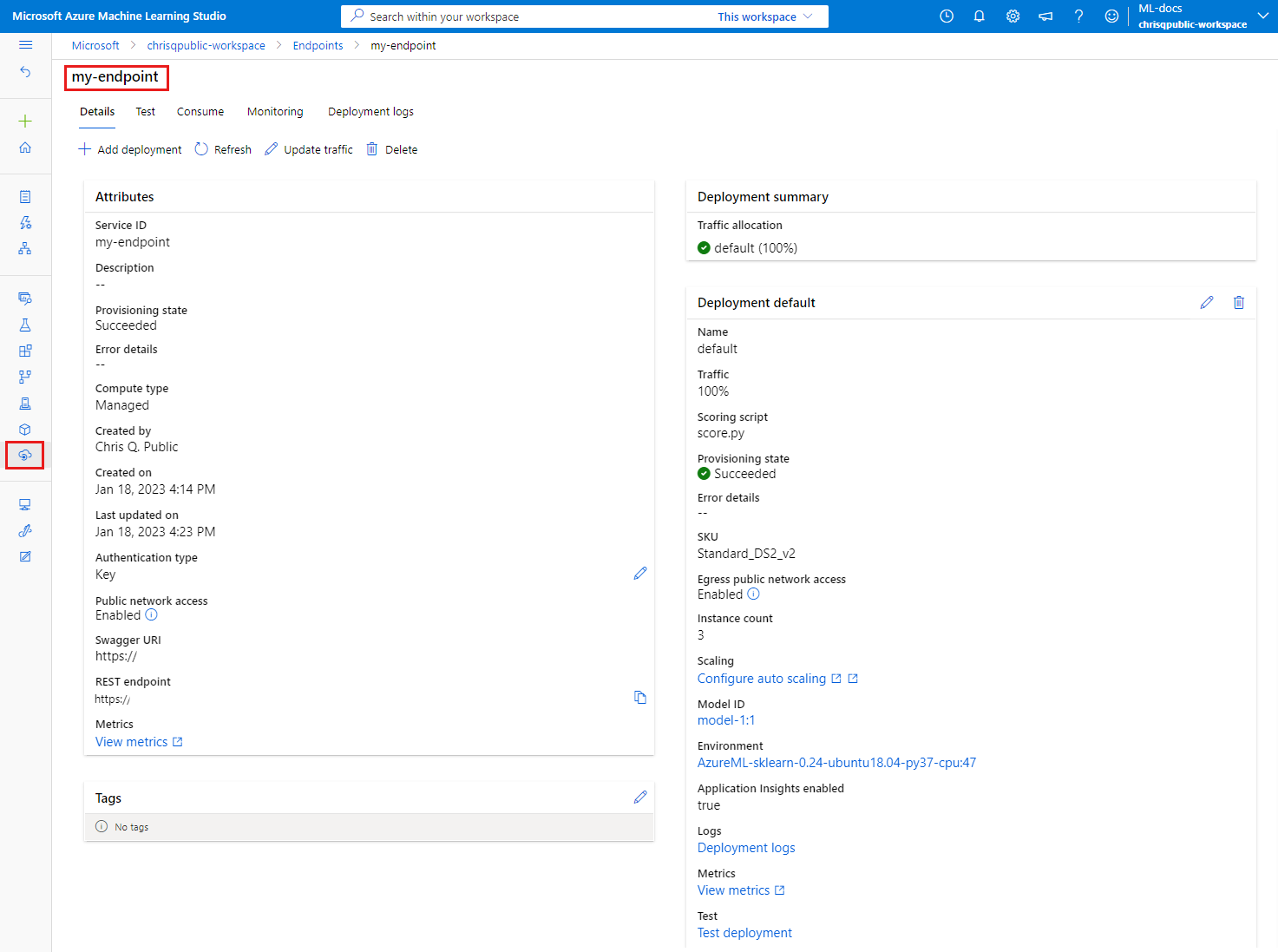 Screenshot of managed endpoint details view.