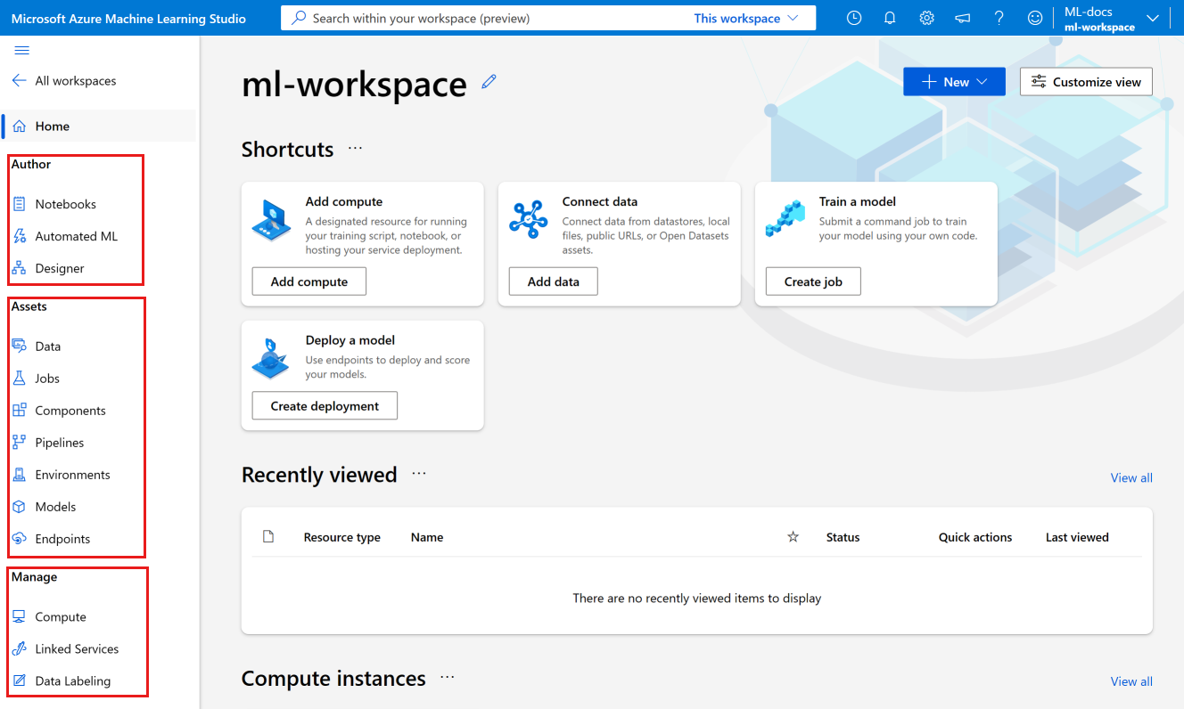 Screenshot of Azure Machine Learning studio.