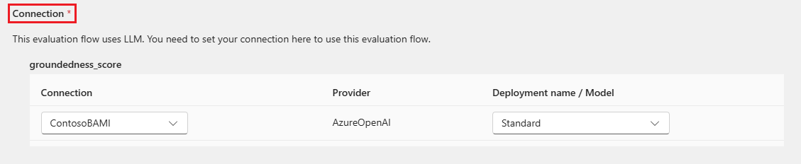 Screenshot of connection where you can configure the connection for evaluation method. 