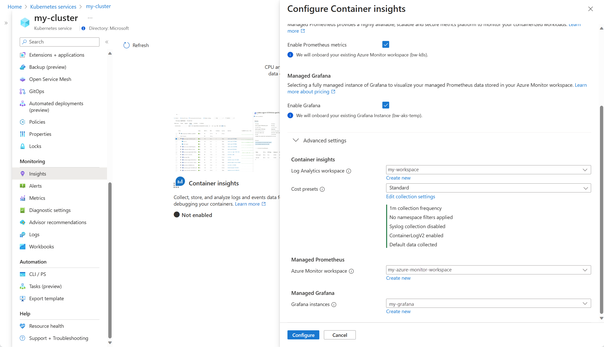 Screenshot that shows the advanced settings dialog box.