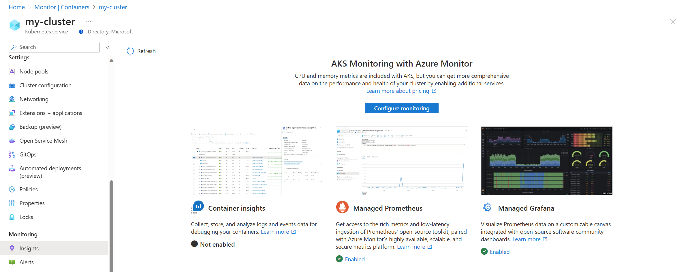 Screenshot that shows the configuration screen for a cluster.