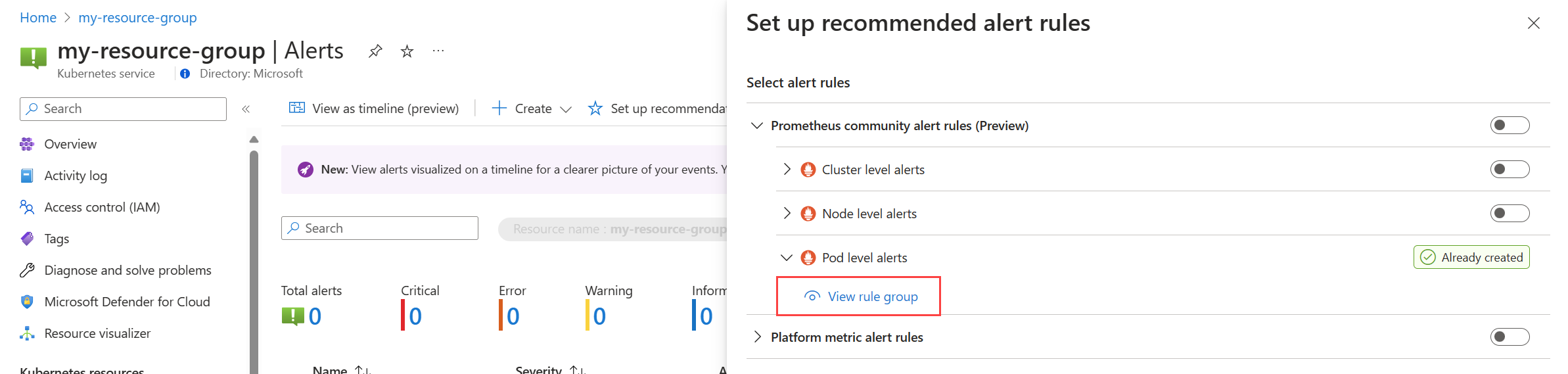 Screenshot of view rule group option.