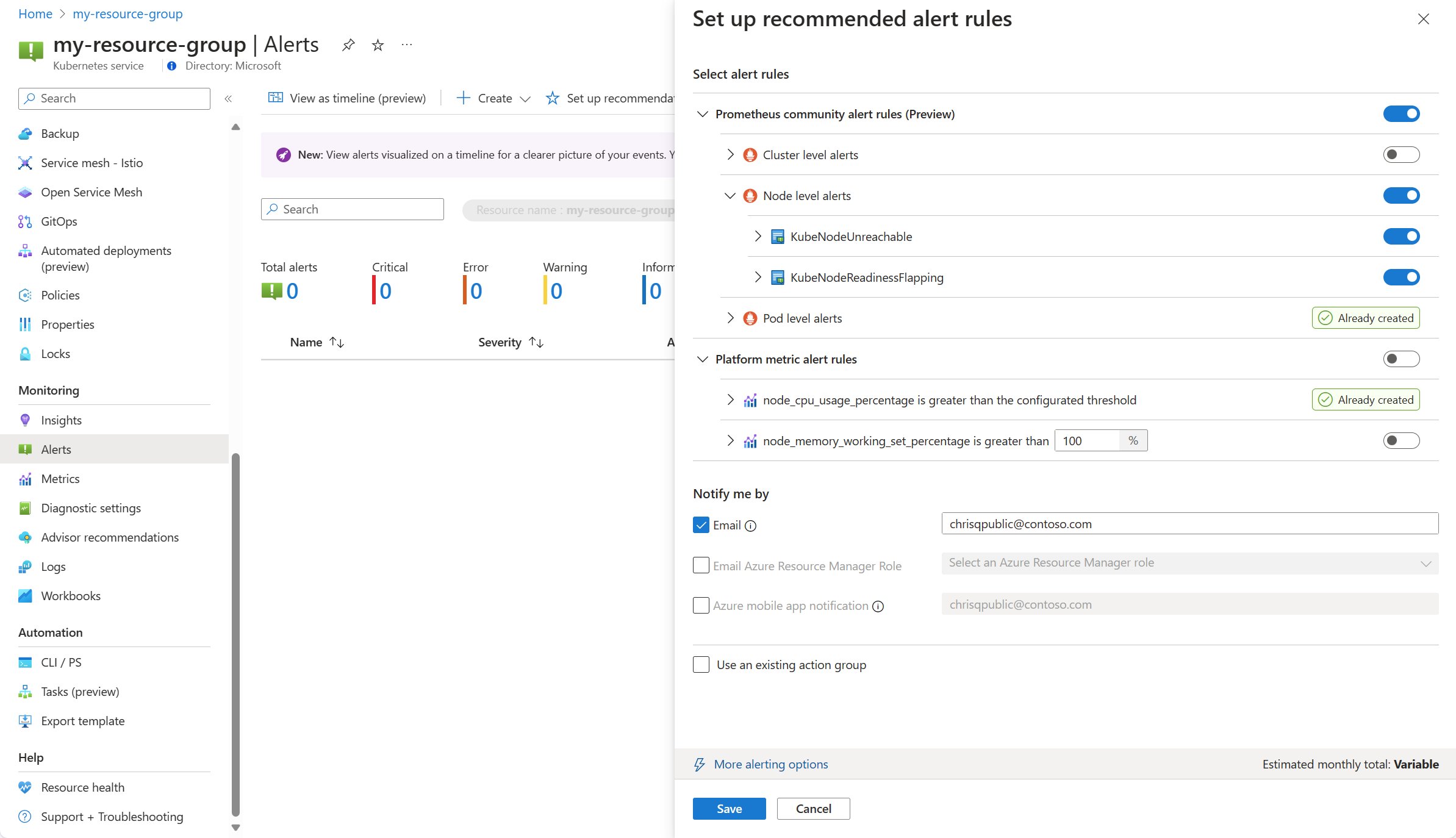 Screenshot of enabling Prometheus alert rule.