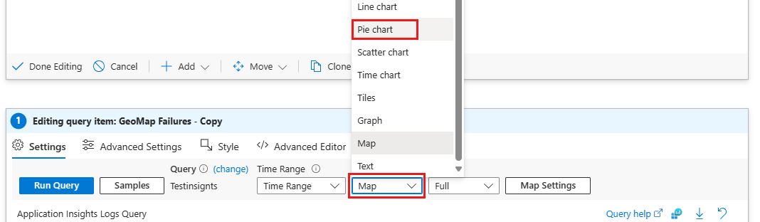 Screenshot that shows changing the visualization to a pie chart.