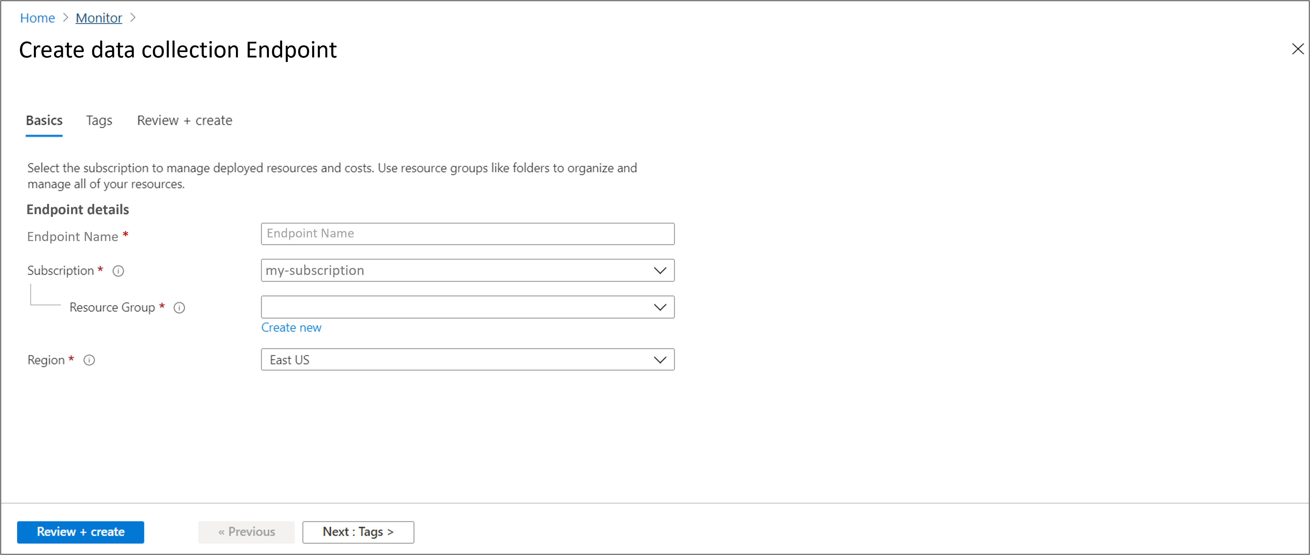 Screenshot that shows data collection rule basics.