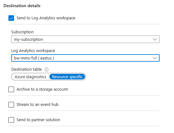 Screenshot that shows the Diagnostics settings mode selector.