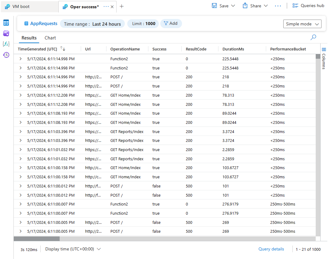 Screenshot that shows Log Analytics Simple mode.