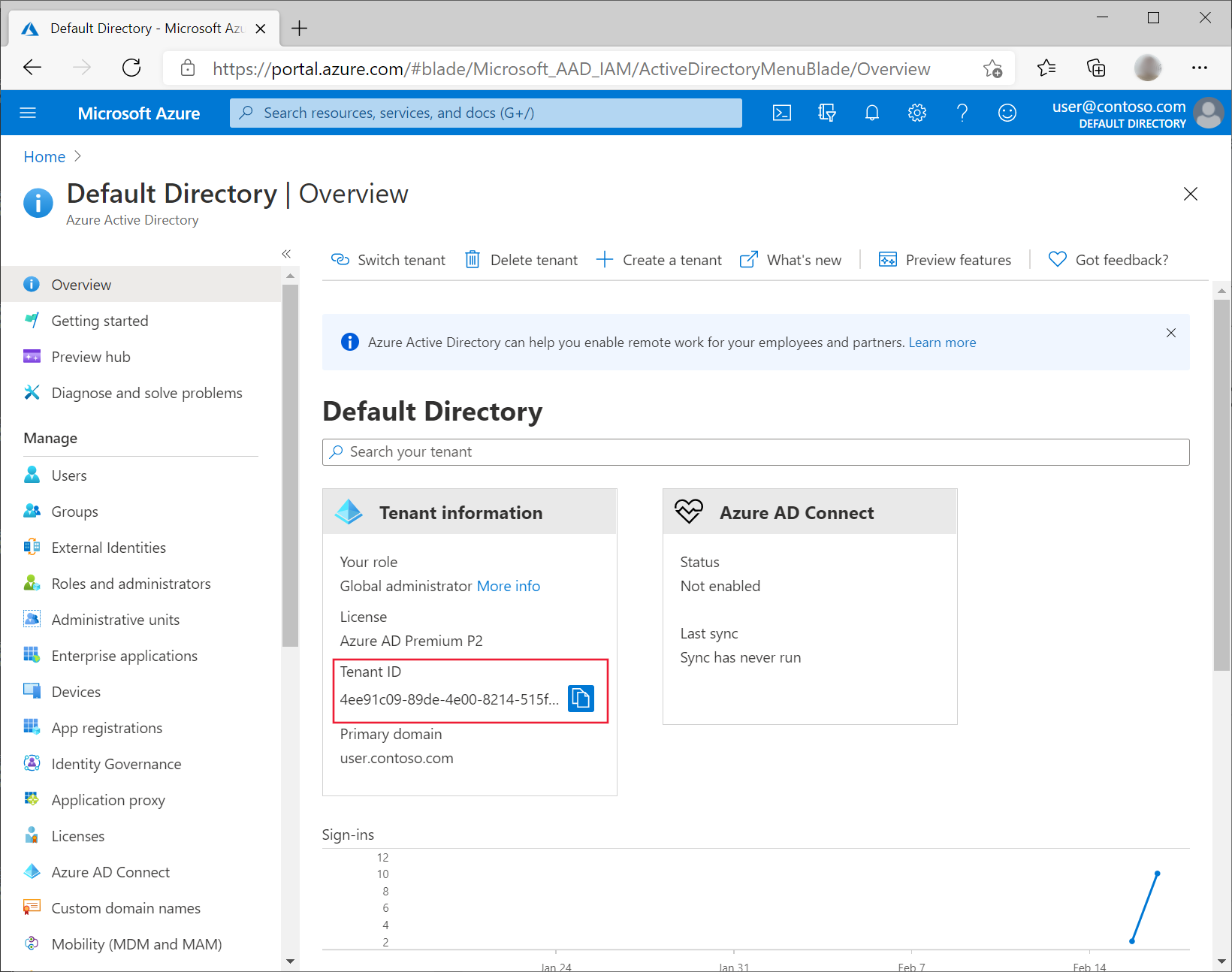 Screenshot showing Microsoft Entra ID details in the Azure portal.