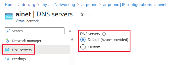 Screenshot of the DNS servers configuration.