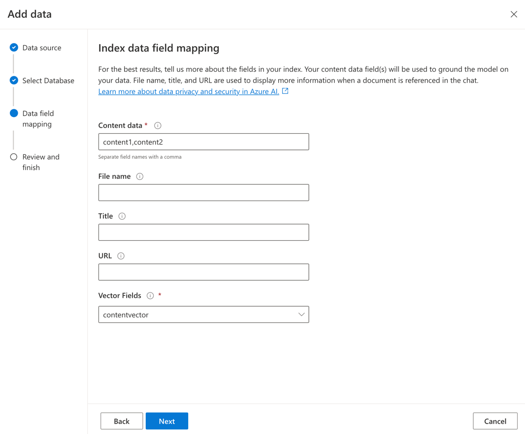 A screenshot showing the index field mapping options for Mongo DB.