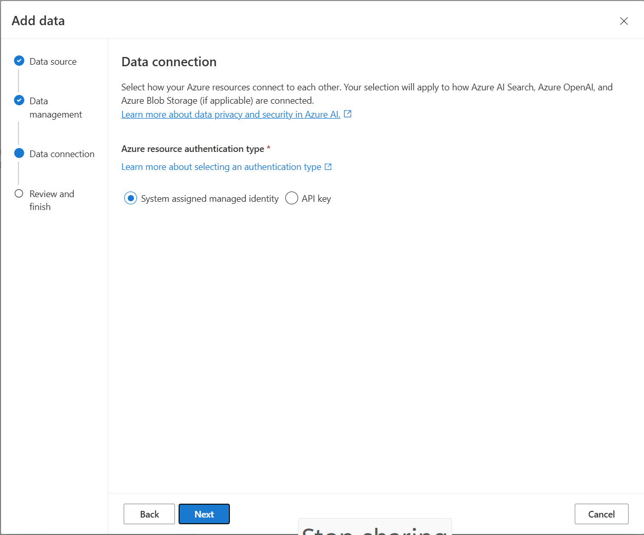 A screenshot showing the managed identity option in Azure OpenAI Studio.