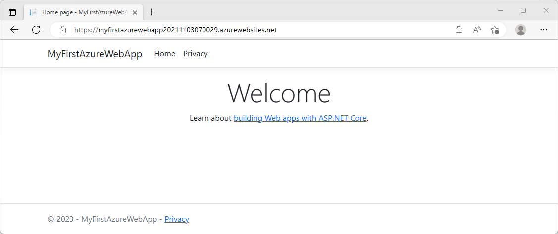 Screenshot of Visual Studio - ASP.NET Core 8.0 web app in Azure.