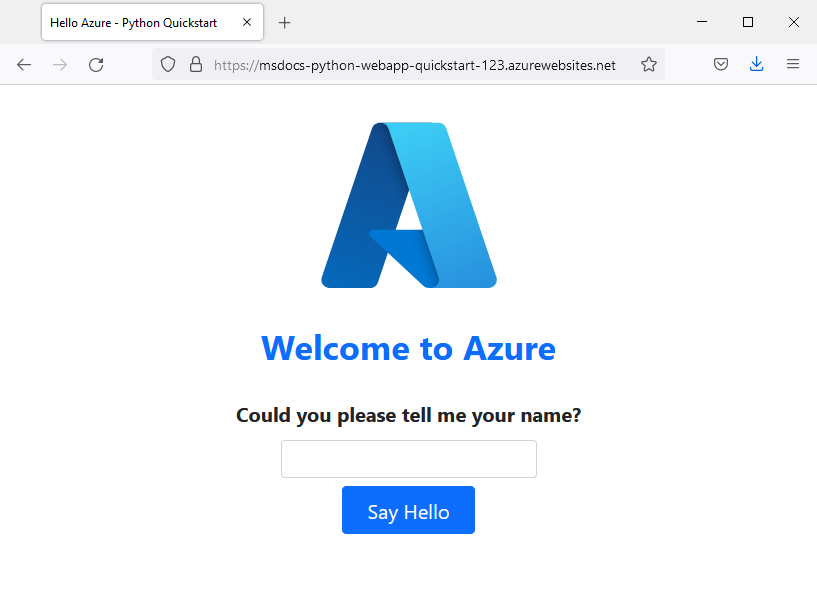 Screenshot of the app running in Azure