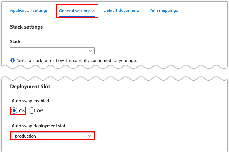 A screenshot that shows how to configure auto swap into the production slot in the portal.