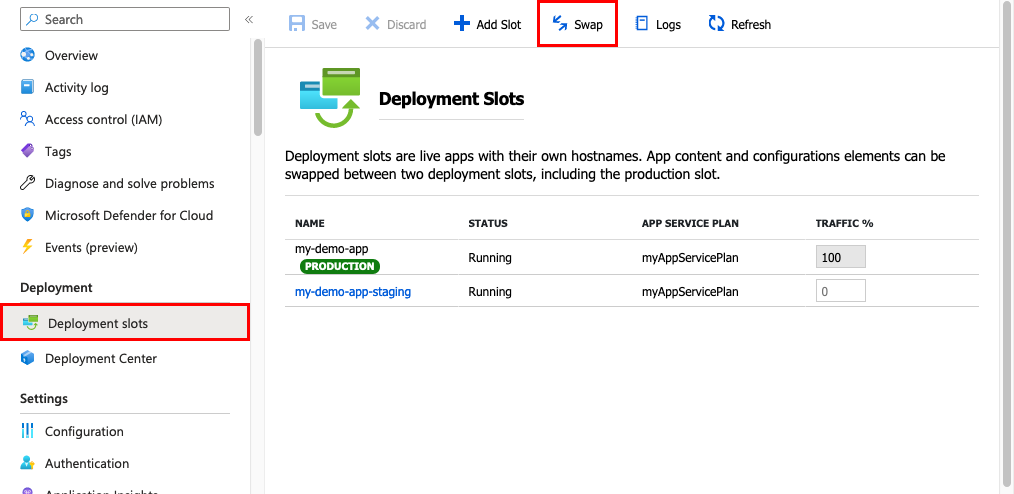 A screenshot that shows how to initiate a swap operation in the portal.