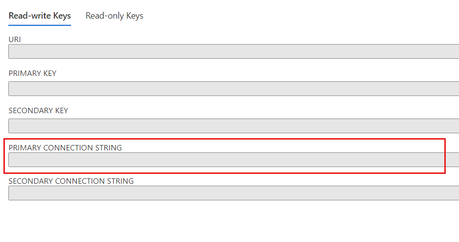 Screenshot of the Keys page for an Azure Cosmos DB account.