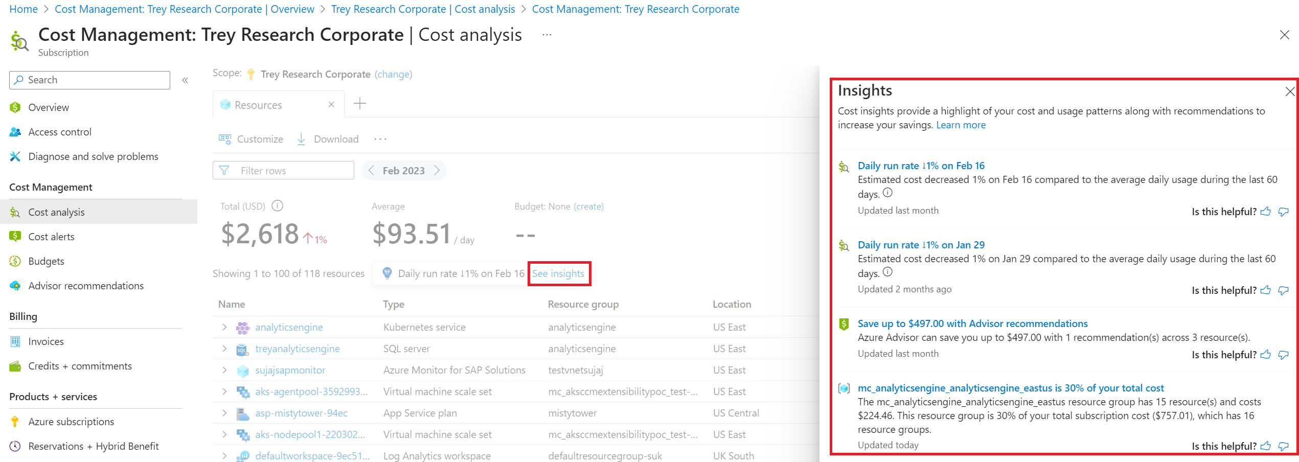 Screenshot showing insights.