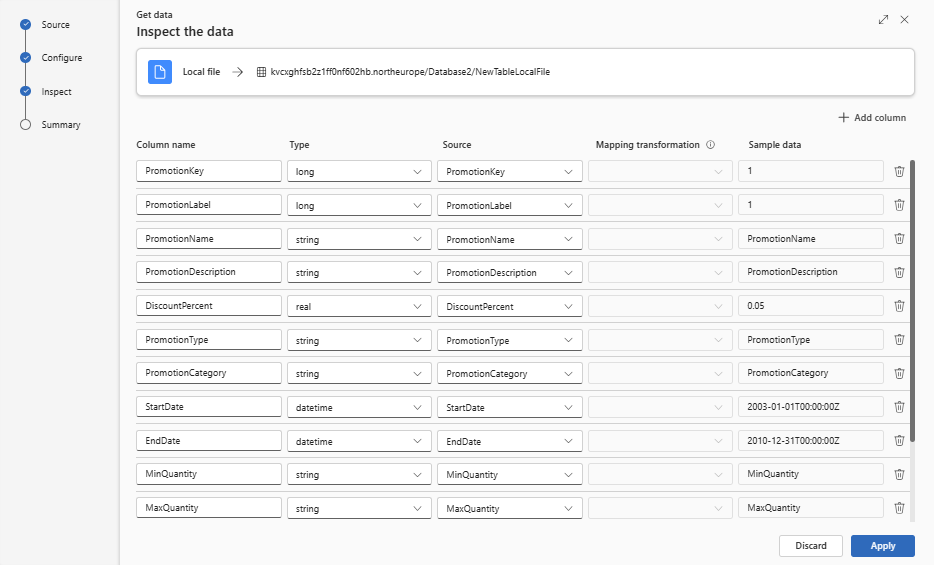 Screenshot of columns open for editing.