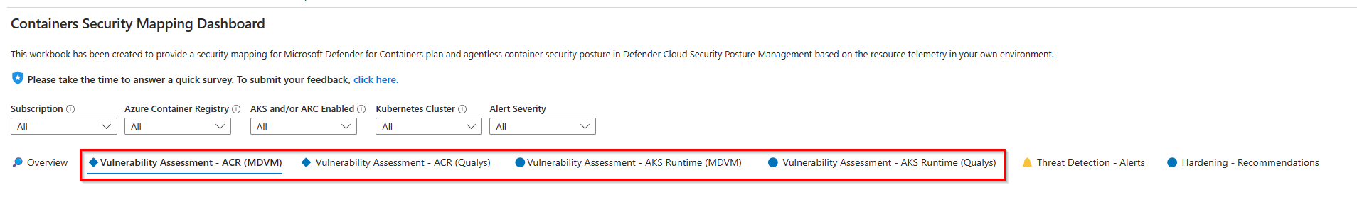 Screenshot of workbook including container vulnerability scanning results.