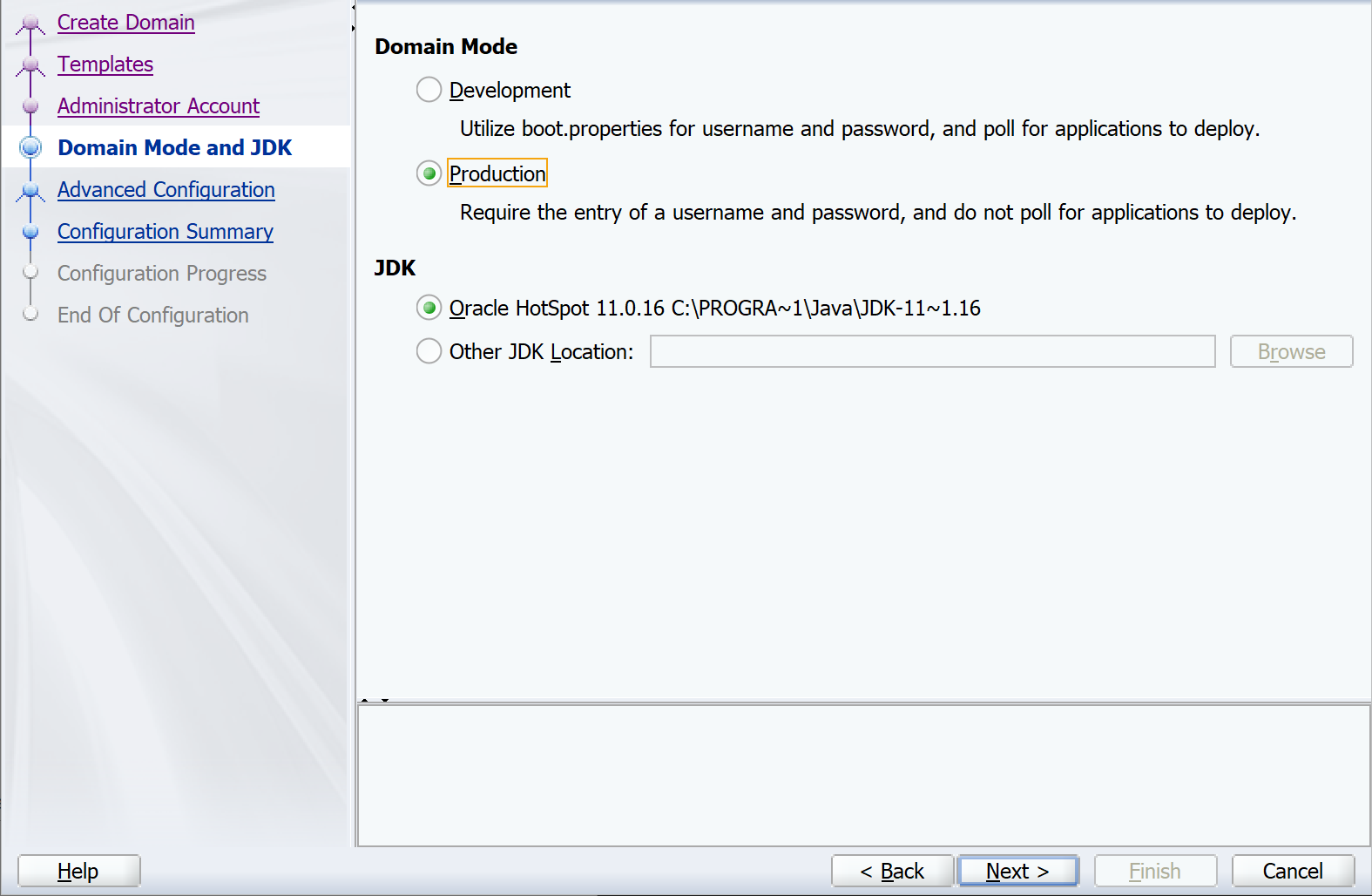 Windows - Oracle Configuration Wizard - Domain Mode and JDK.