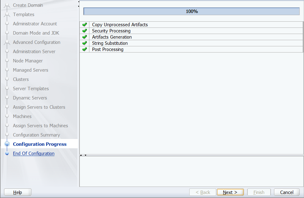 Screenshot of Oracle Configuration Wizard - Configuration Progress.