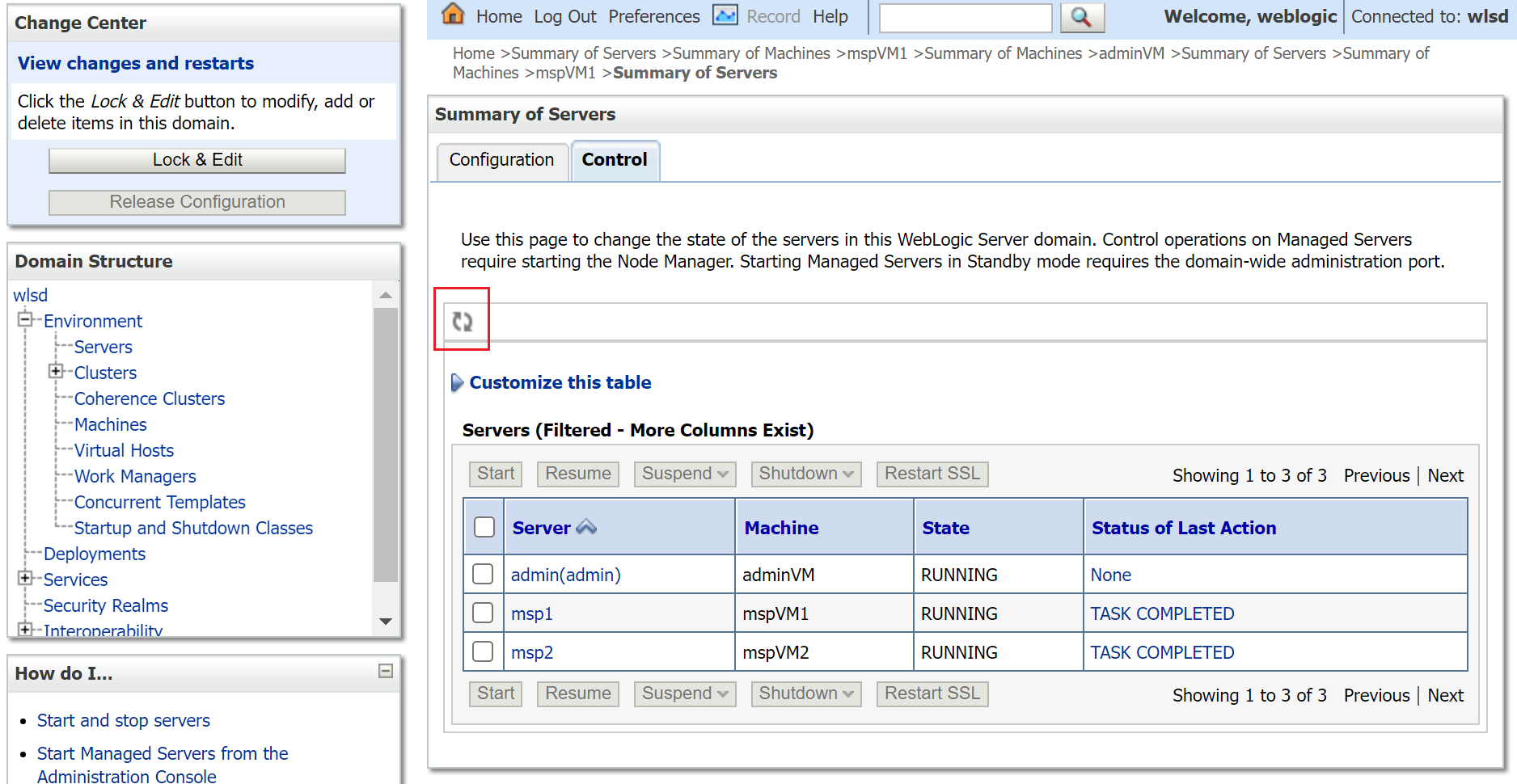 Screenshot of Oracle Configuration Wizard - Start Servers.