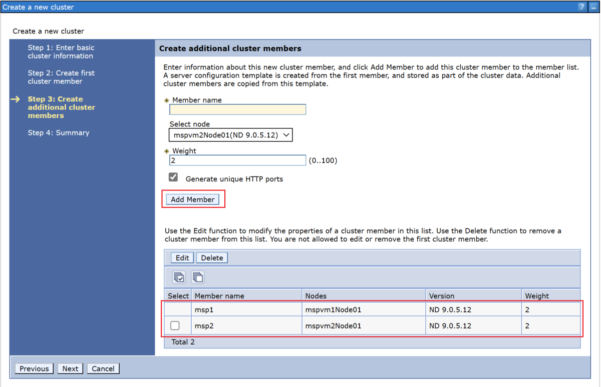 Screenshot of the step for creating an additional cluster member in the IBM Console.