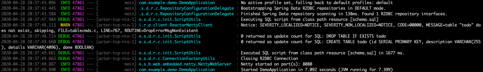 Screenshot of the creation of the database table.