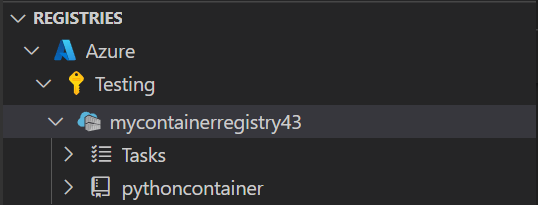 Screenshot showing how to confirm the Azure Container Registry was created in Visual Studio Code.