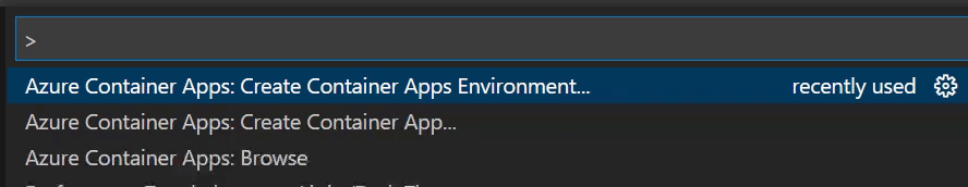Screenshot showing how to create an environment for Azure Container Apps in Visual Studio Code.