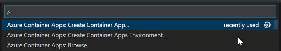 Screenshot showing how to create an Azure Container app in an environment in Visual Studio Code.