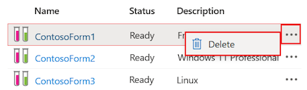 Screenshot that shows how to delete a formula in DevTest Labs.