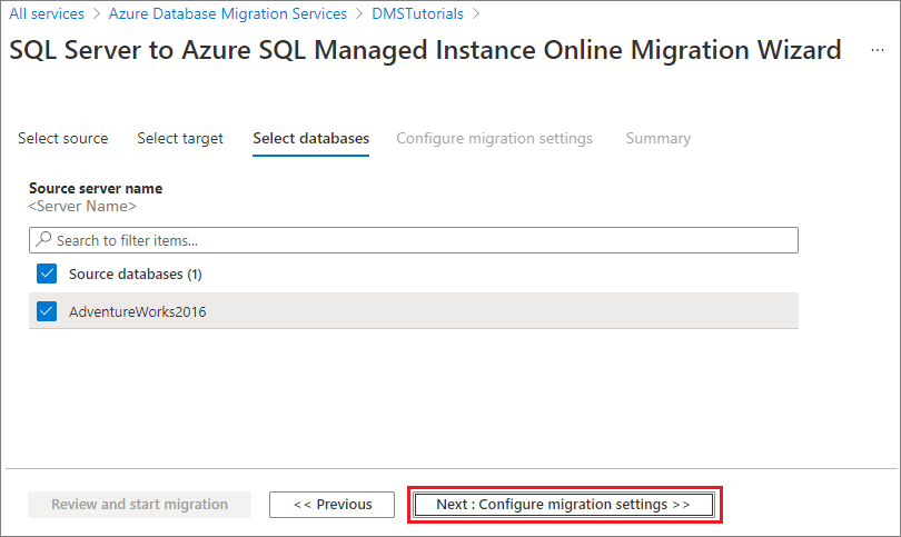 Select Source Databases