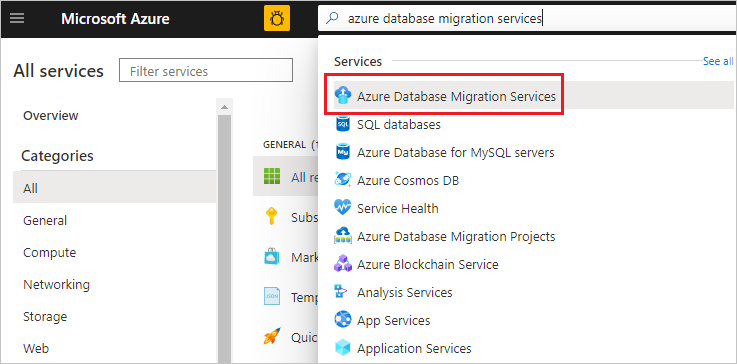 Locate all instances of Azure Database Migration Service