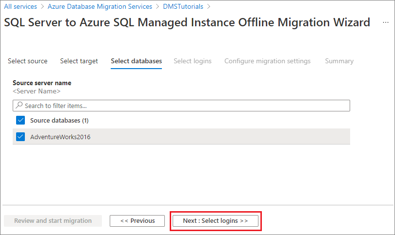 Select Source Databases