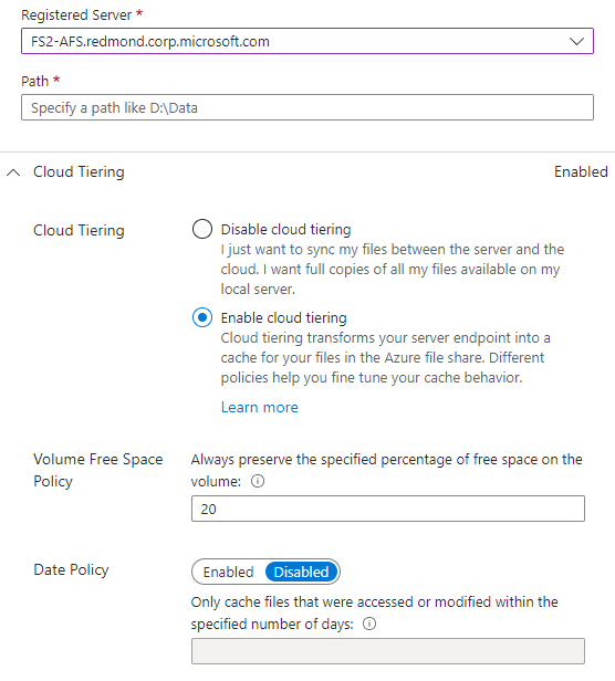 Screenshot showing the add server endpoint blade.