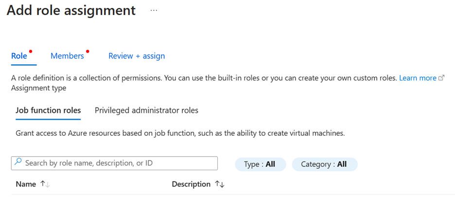 Screenshot of the page to add a role within the Azure portal hub view.