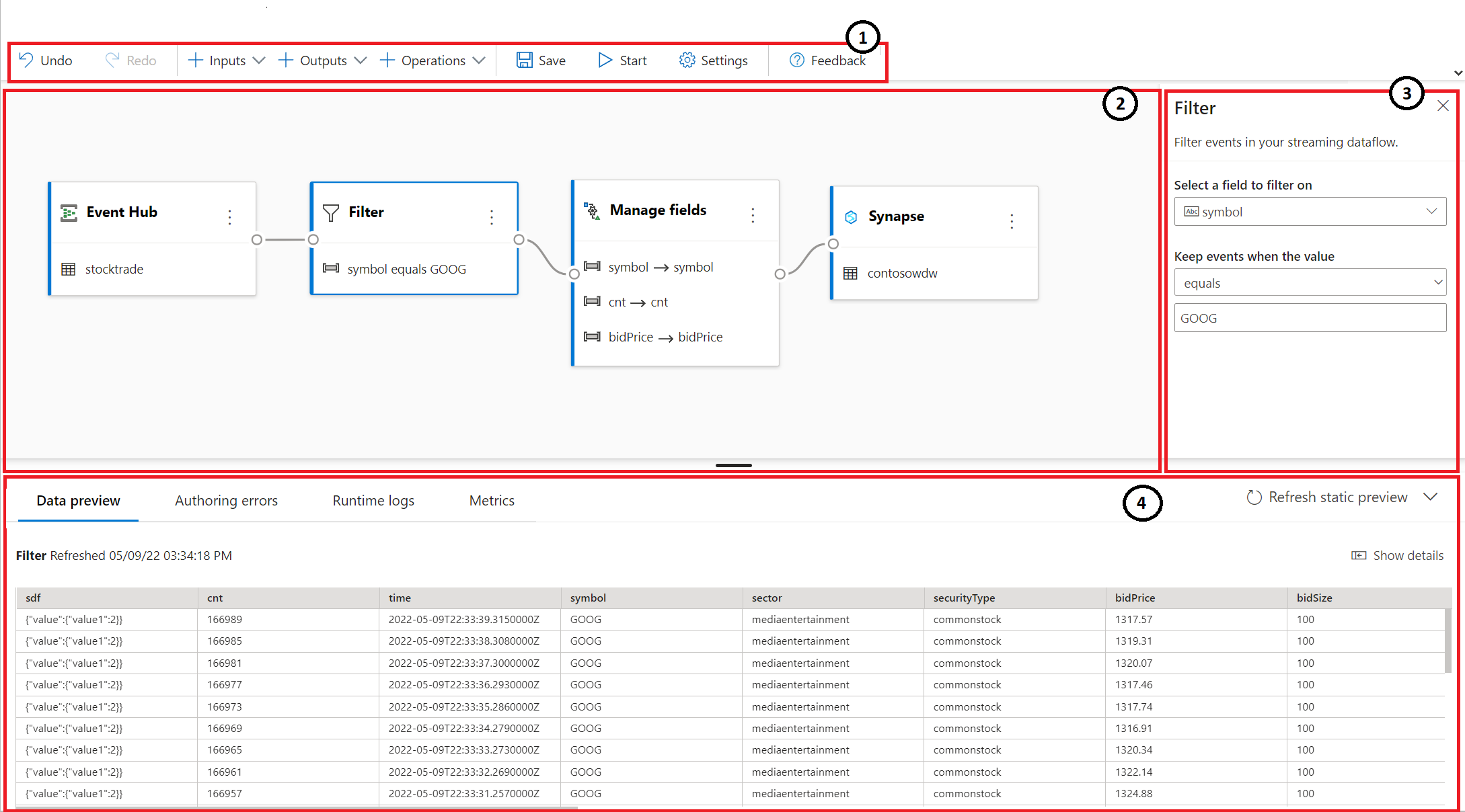 Screenshot that shows the authoring interface sections.