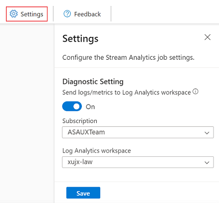 Screenshot that shows the diagnostic log configuration in the no-code editor.