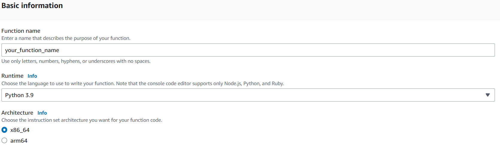 Screenshot of the AWS Management Console Basic information screen.