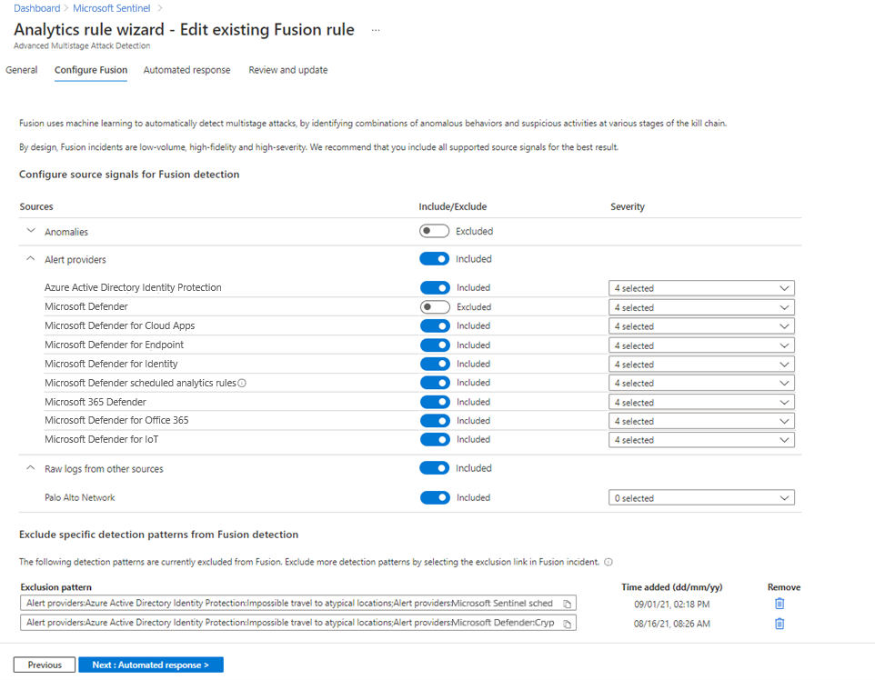 Screenshot of Fusion rule configuration.