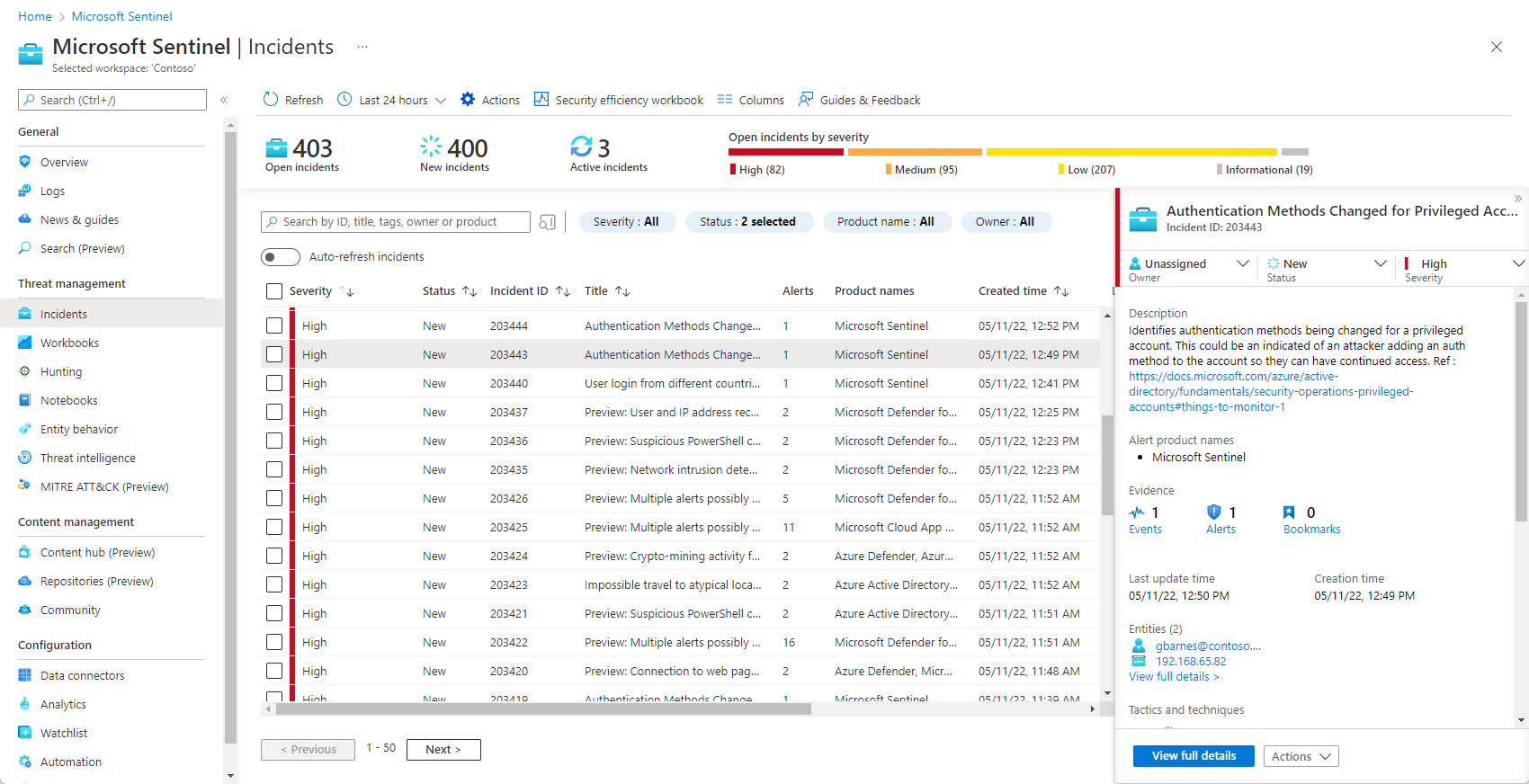 Screenshot of incidents queue displayed in a grid.