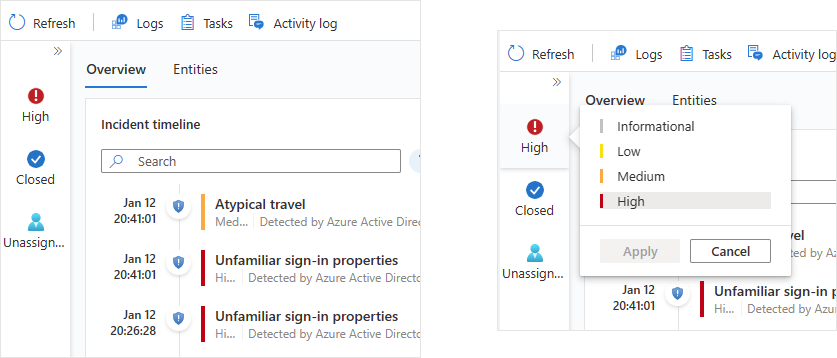 Screenshot of collapsed side panel on incident details page.